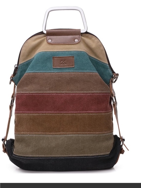 Source Unknown Handbags - MULTICOLORED STRIPED CANVAS ADJUSTABLE BACKPACK WITH SILVER HANDLES PRELOVED